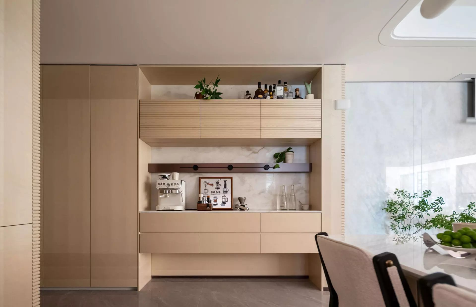 Open plan multi-functional living area seamless woodwork