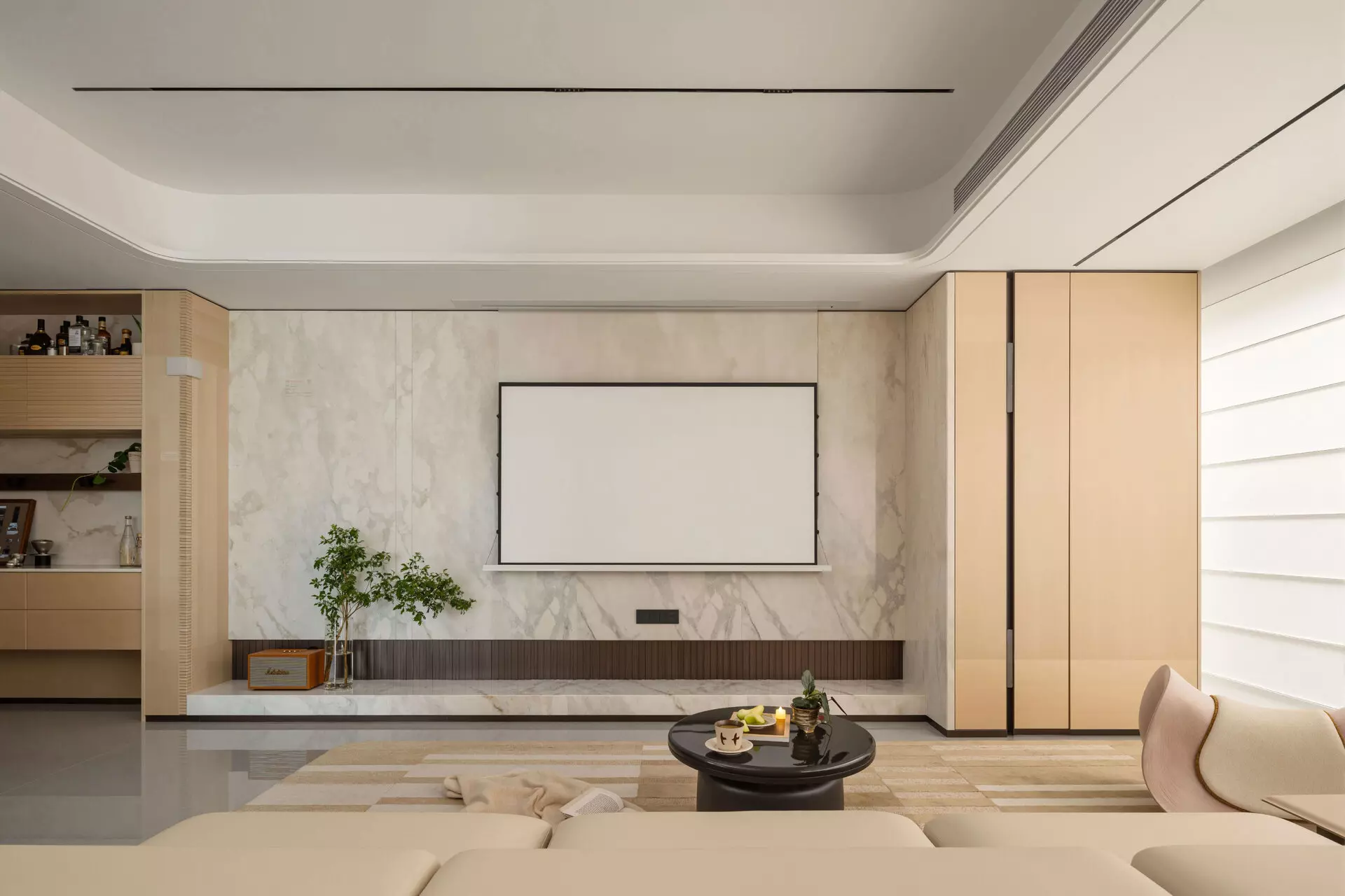 Natural sunlight blind effect on wood custom wall paneling