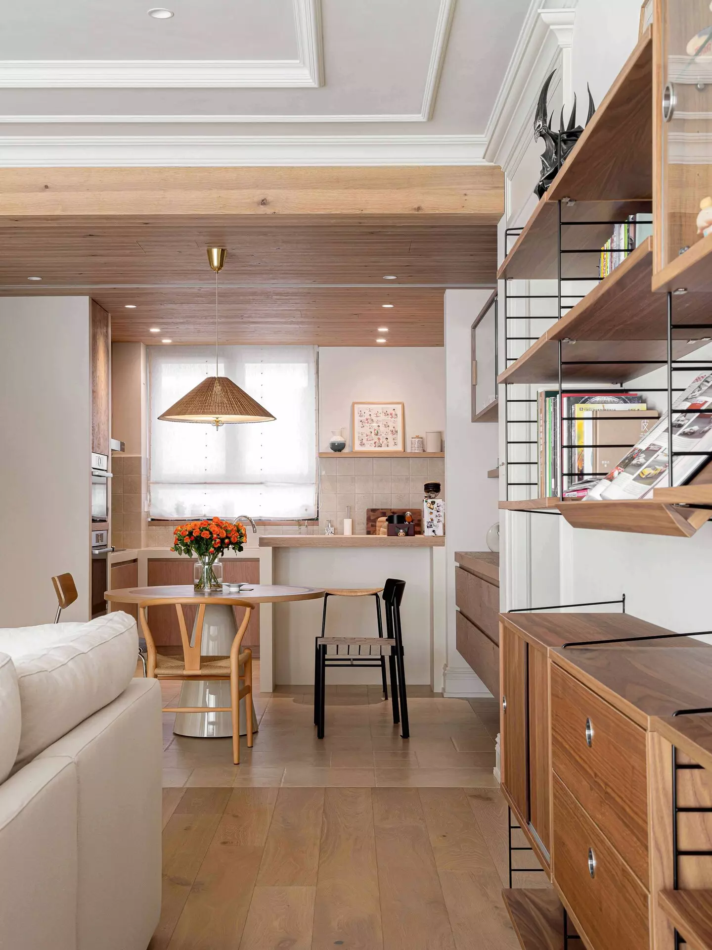 Warm Sunlight Over Custom Dining and Open-concept Kitchen Area