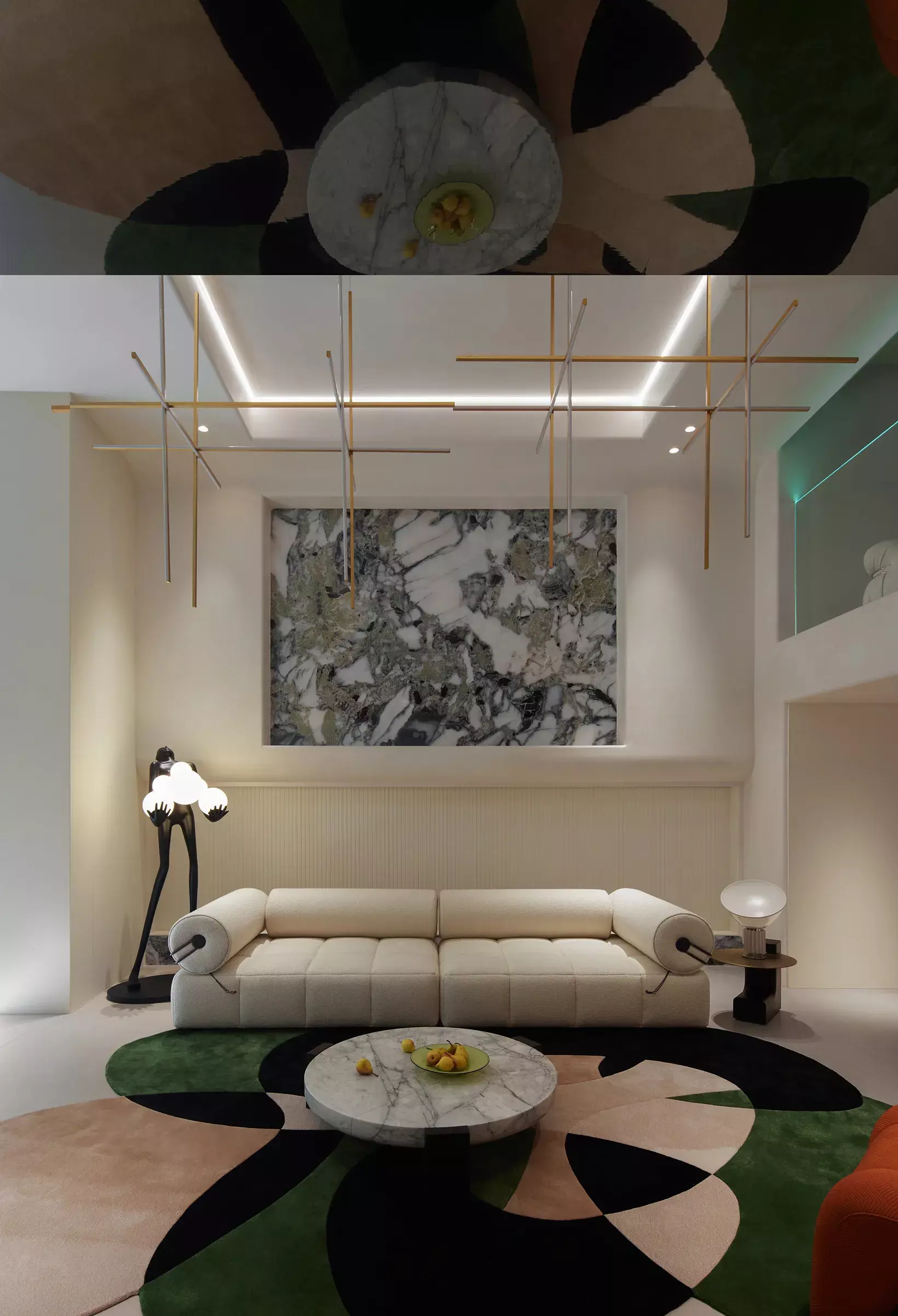 Minimalist villa sofa arrangement and custom luxury upholstery joinery