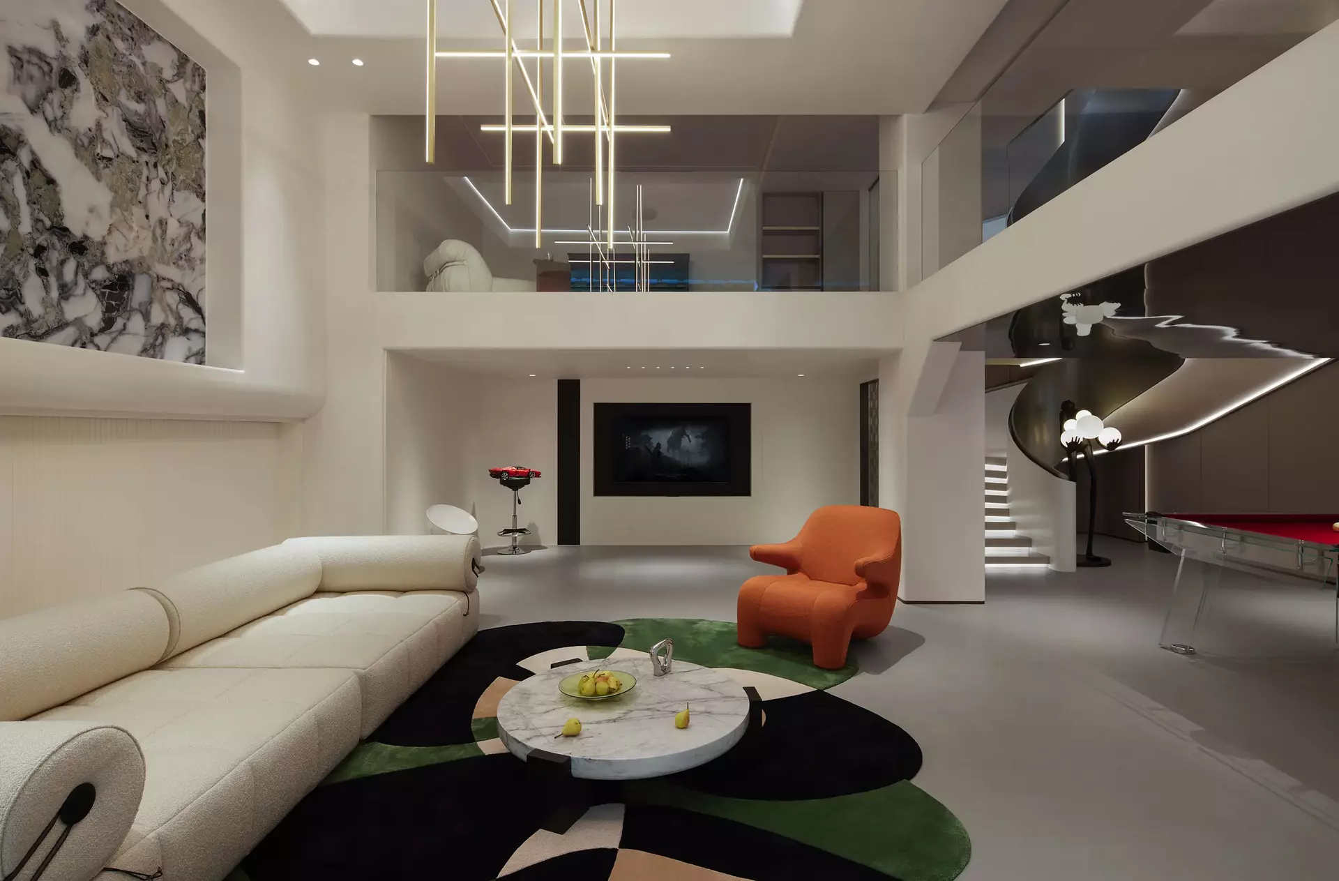 Nordic style villa lounge natural illumination and soft furnishing details