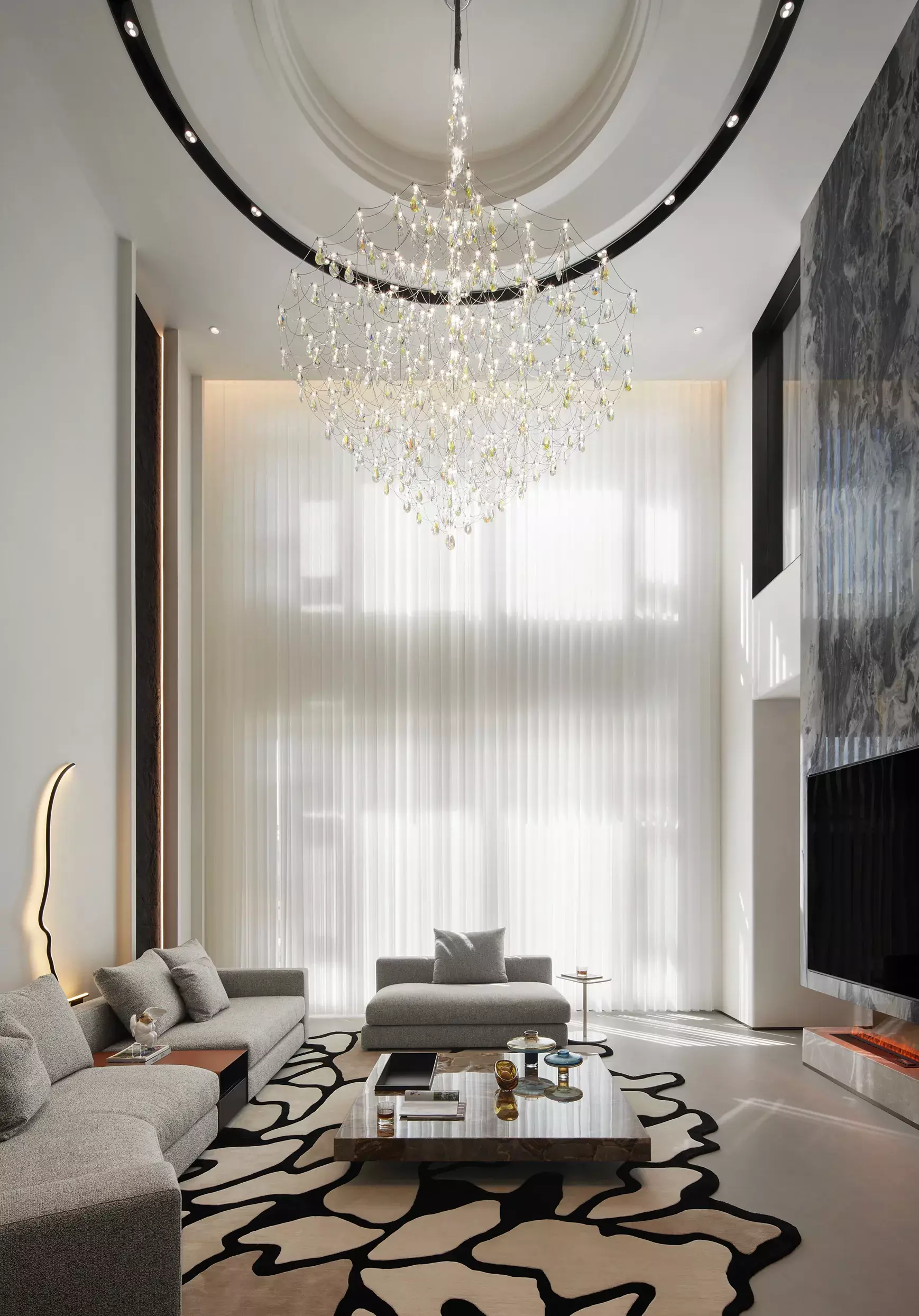 Modern minimalist hallway transit zone connecting main living room spaces