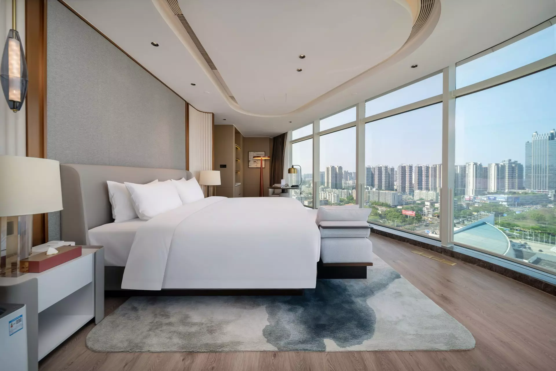 Flawless architectural trim and baseboards in luxury hotel guest suite