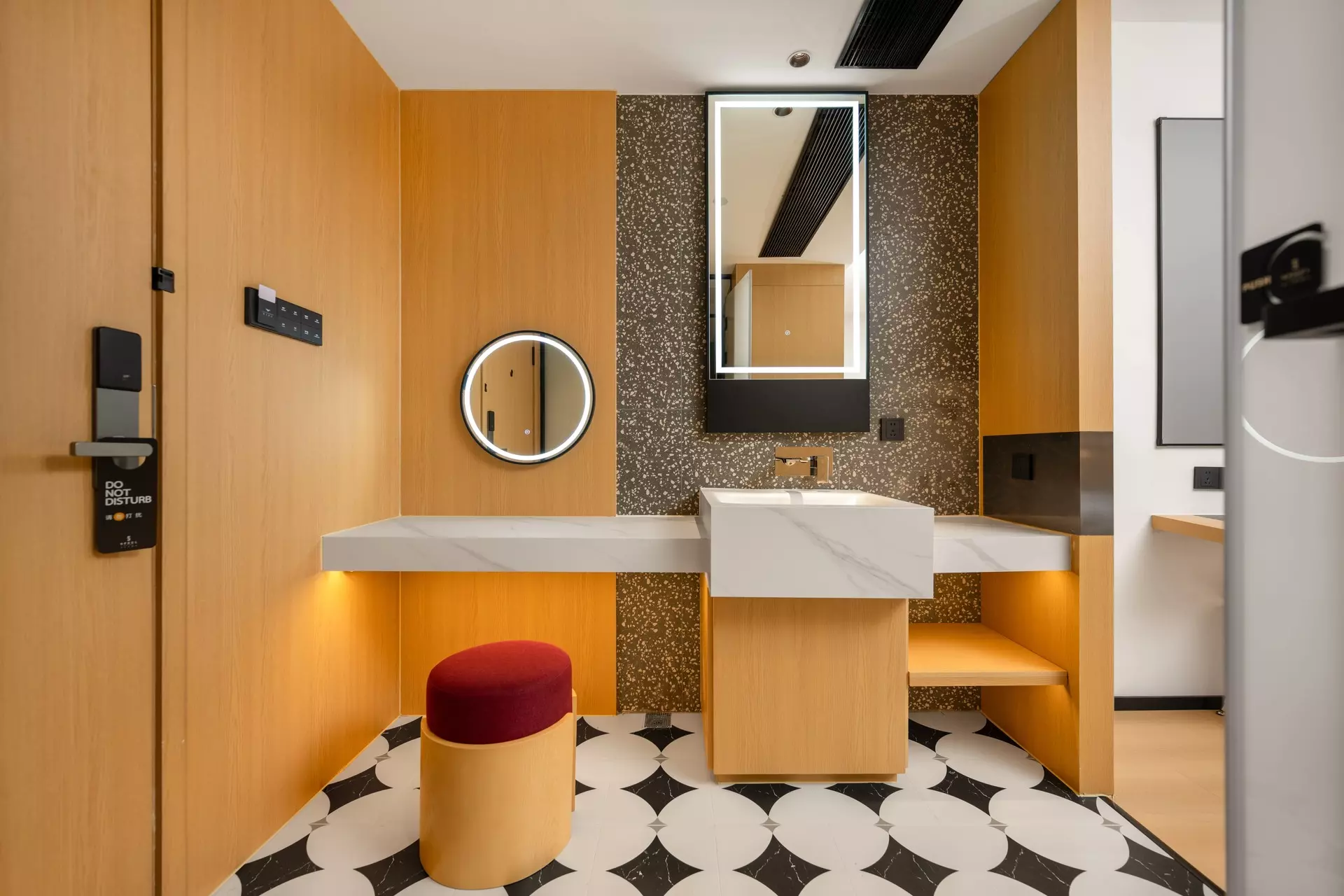 Bespoke furniture and wall interface details for modern designer hotel