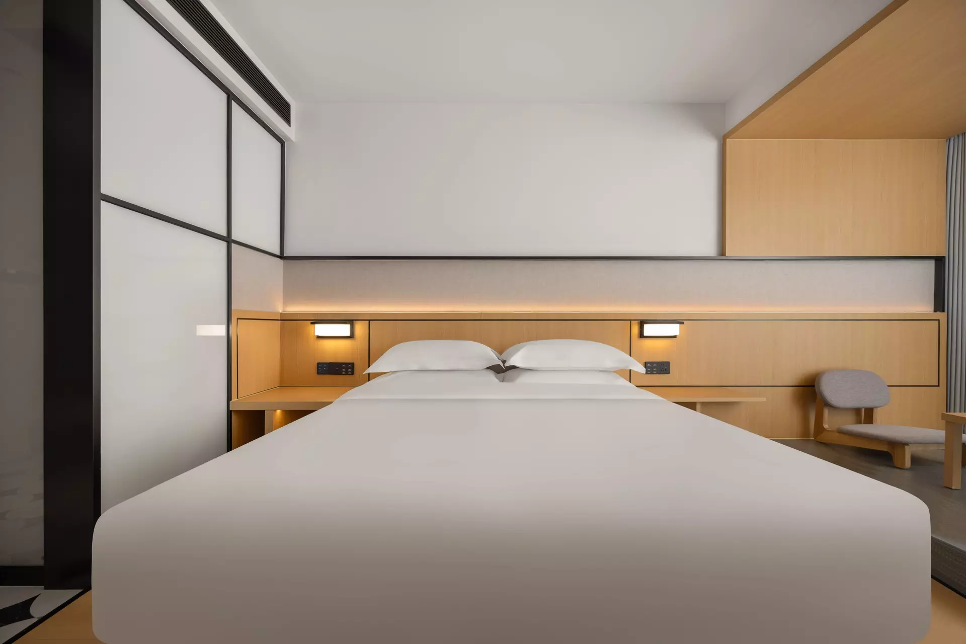 Creative wood veneer processing and customized geometric panel installation