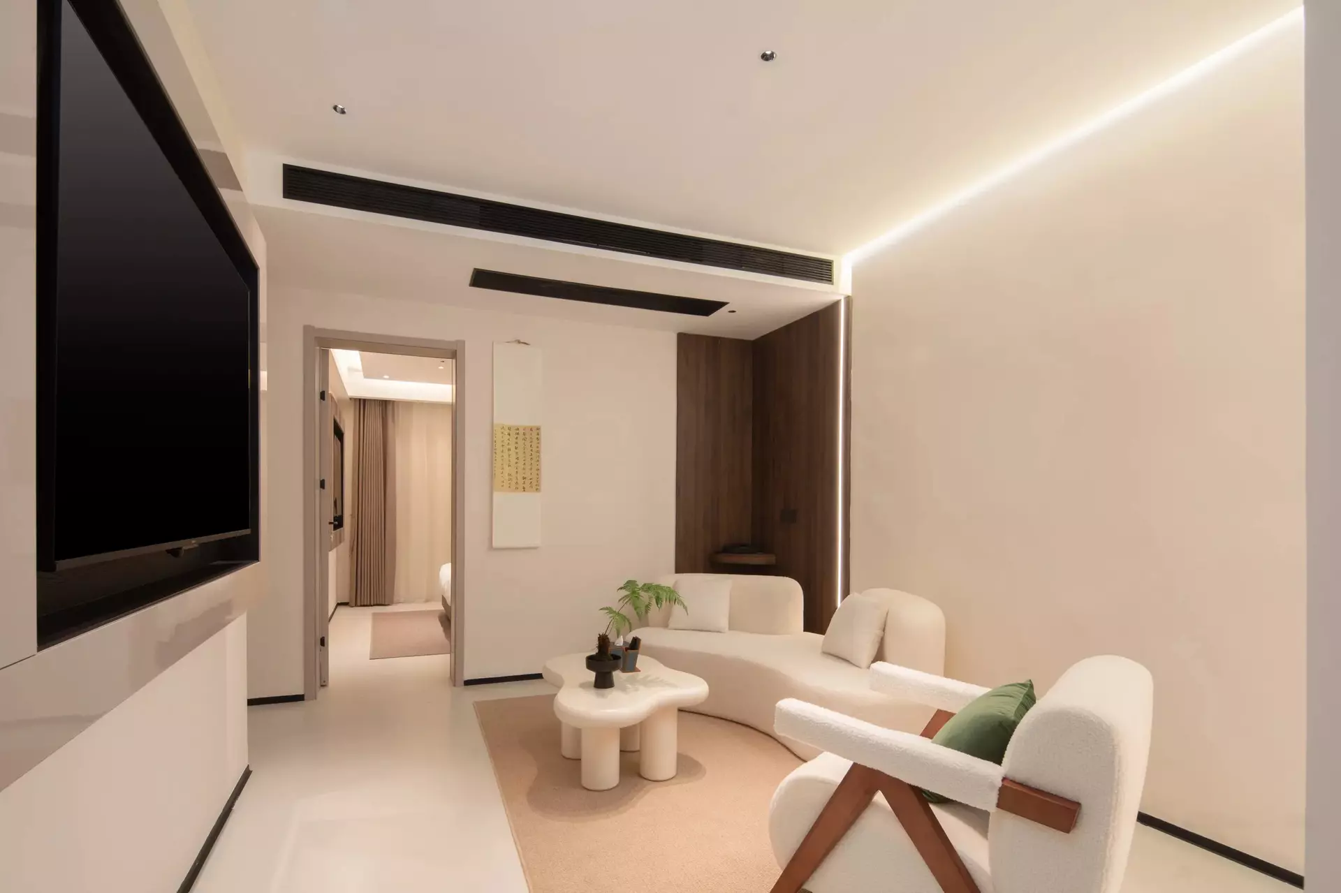 Minimalist Oriental style timber wardrobe and luggage rack millwork
