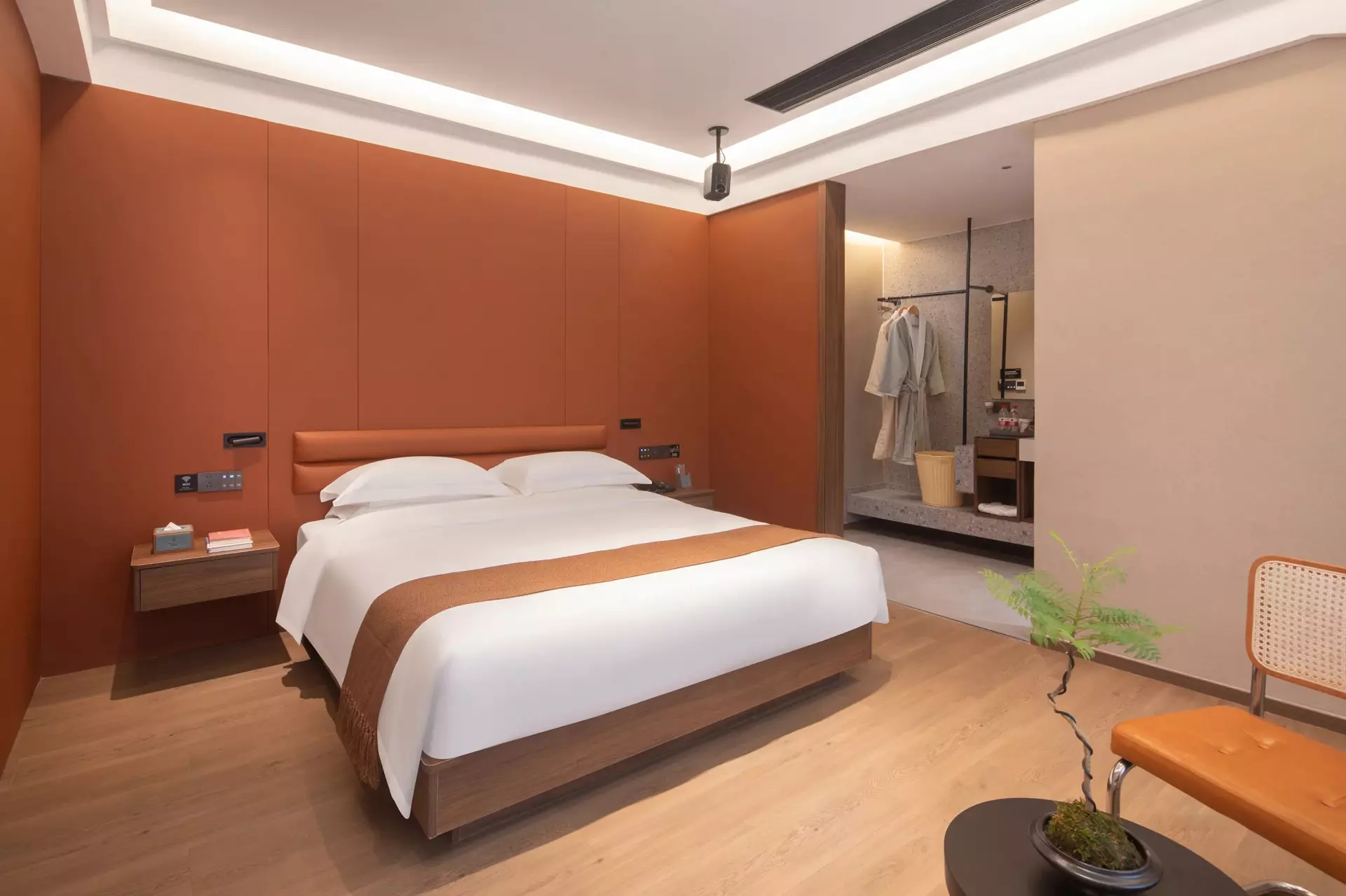 Custom wooden walk-in closet configurations for executive hotel guests
